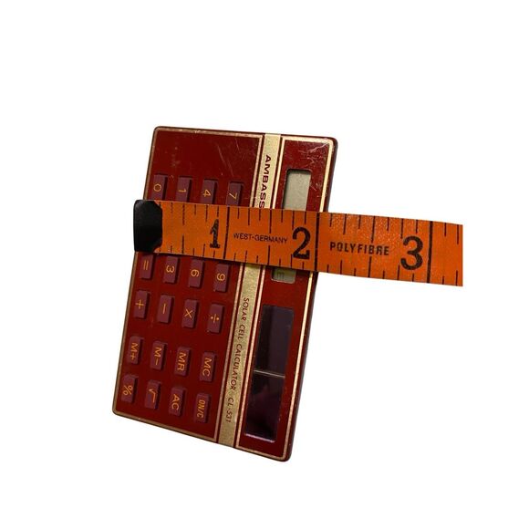 Ambassador CL-531 Vintage Red Solar Calculator Gold Trim Retro 1980s Collectible - Picture 6 of 7